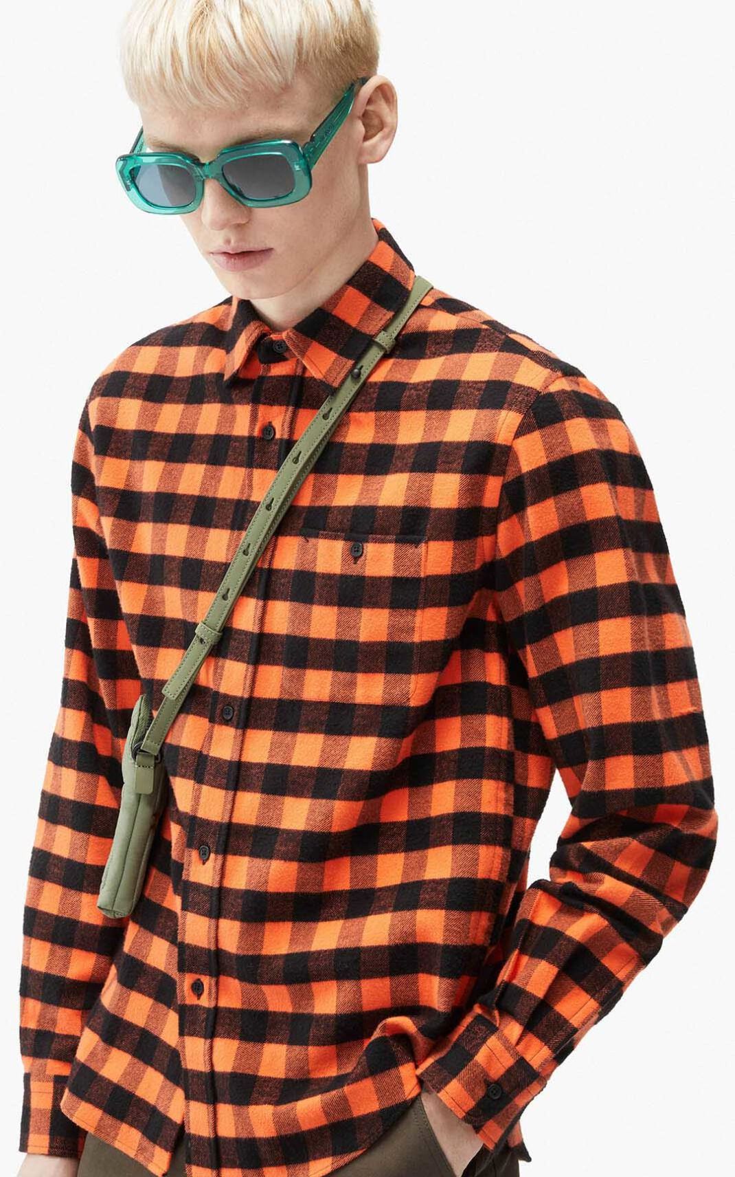 Chemise Kenzo Check print casual Homme Orange | COEM-92153